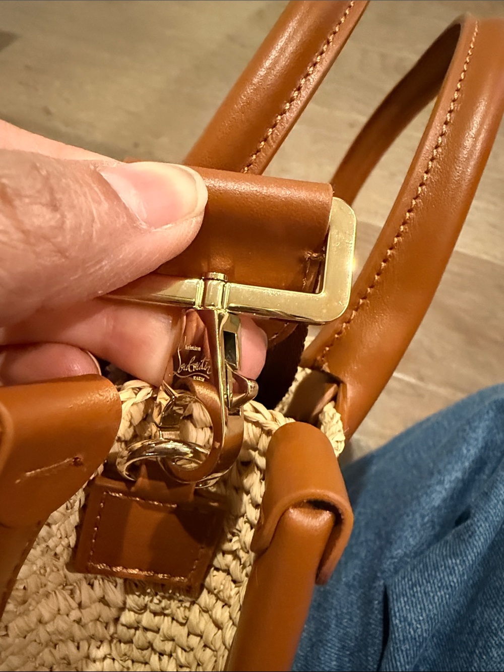 Christian Louboutin Mini By My Side Raffia & Leather Tote with Detachable Strap - Picture 15 of 16